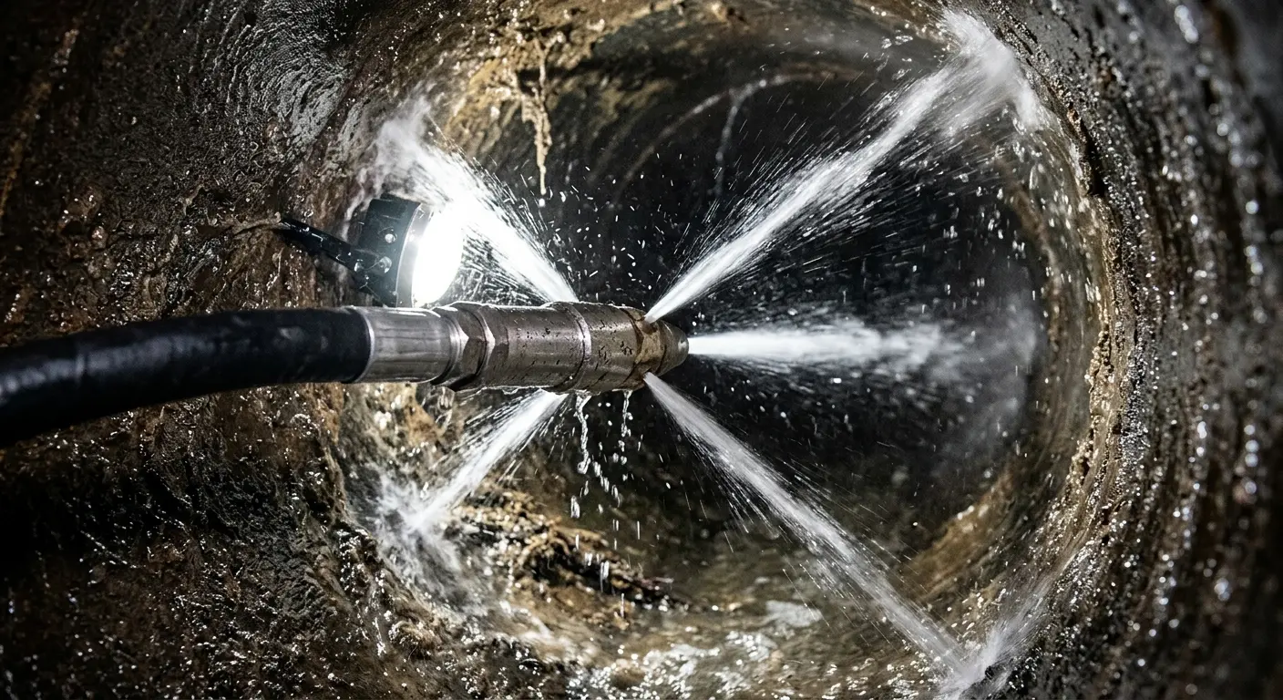 High-pressure hydro jetting nozzle cleaning sewer pipe for Sewer Line Relining in Shenango